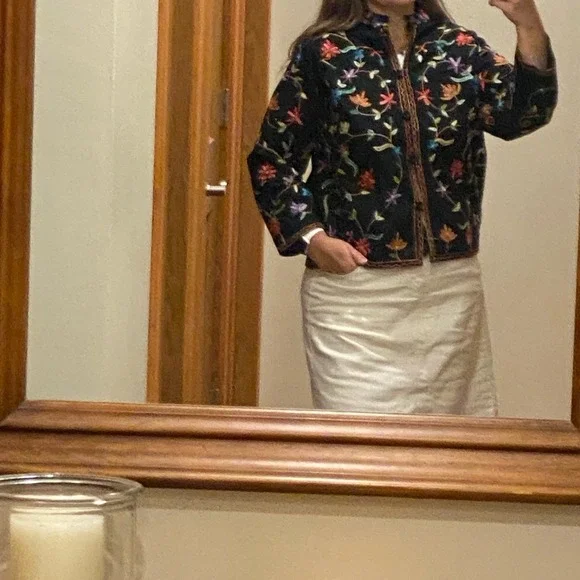 Vintage BFA Club Scene Embroidered Floral Jacket Black Boho Folk Art 90s Style - Picture 8 of 10